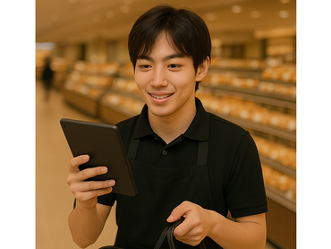 銀座三越内のバックヤードで商品を運ぶ館内搬送スタッフ☆