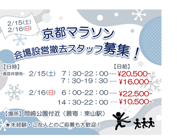 【1日1万over♪ 2日で4万円overも可♪♪】1日OK!!★京都マラソン★みやこめっせ・平安神宮周辺★【2/15.16　大量募集中！！】