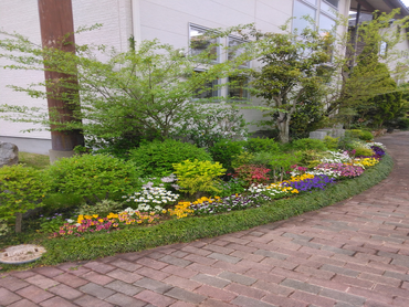 住宅展示場内の花壇での水まき・草取り等の作業