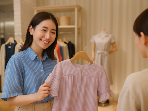 接客・販売のお仕事。時給1200円以上！週1からＯＫです。スタート時は商品整理や基本的なことをていねいにご指導いたしますのでご安心ください。アウトレットでのお買い物も楽しめます♪♪の詳細画像